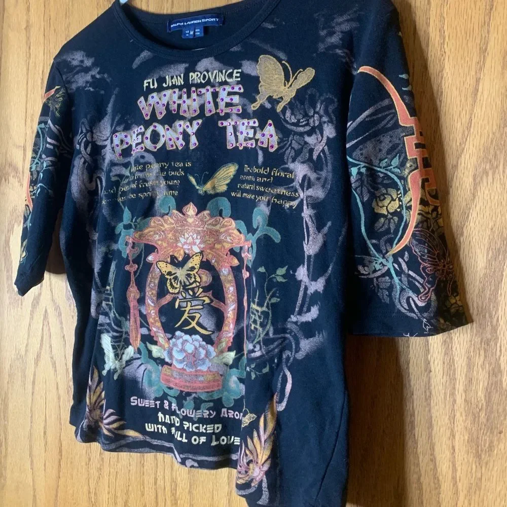 RALPH LAUREN SPORT PEONY TEA MEDIUM BLACK BEAUTIFUL SHIRT 🍀 - Picture 3 of 5